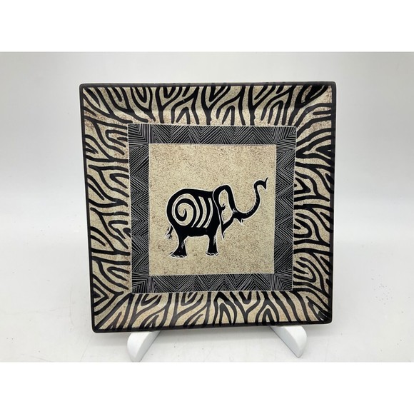 Elephant Soapstone Plate Handcarved in Kenya African Decor 8" - Picture 1 of 6